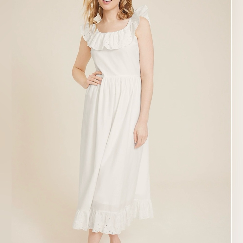 NWOT Maurices White Eyelet Ruffle Midi Dress hippie XXL western boho festival